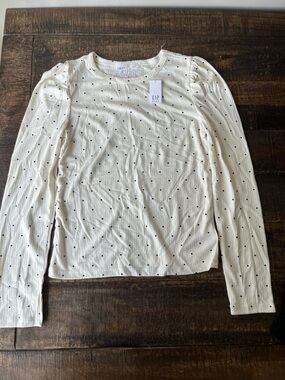 GAP Kids Cream Top with Navy Polka Dots